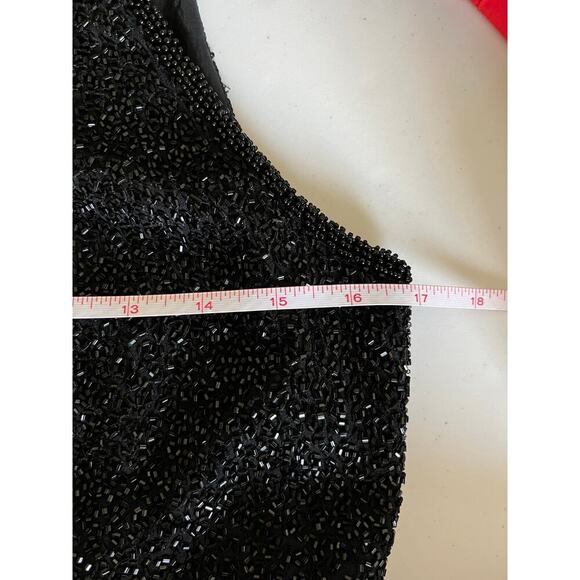 Vintage Cache Black Silk Beaded Cocktail Formal Dress 12 Fit and Flare Modest - Picture 6 of 10